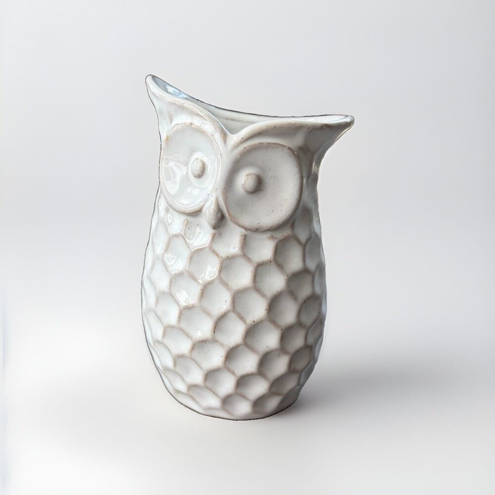 Dimple Pattern Owl 6” White Vase Planter Farmhouse Napco